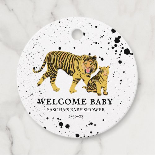 Mama Tiger Paint Splatter Neutral Baby Shower Favor Tags