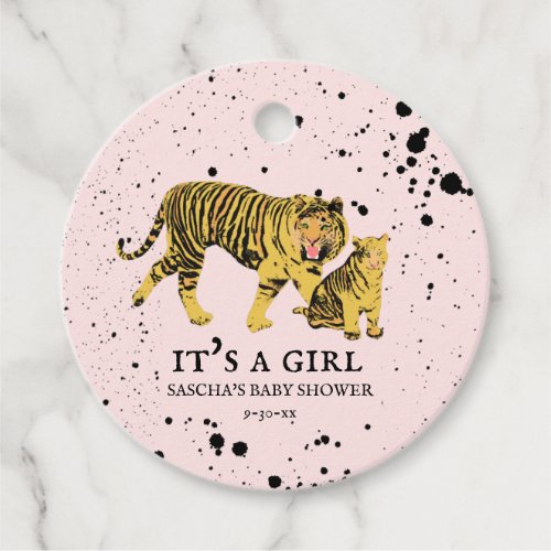 Mama Tiger Paint Splatter Pink Girl Baby Shower Favor Tags