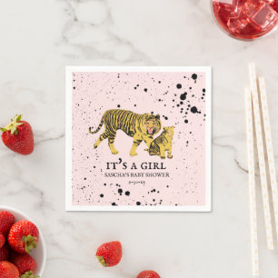 Mama Tiger Paint Splatter Pink Girl Baby Shower Napkins