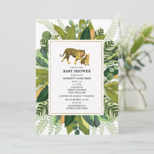 Mama Tiger Tropical Greenery Baby Shower   Invitat Invitation