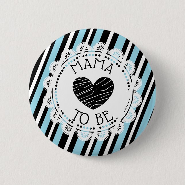 Mama to be blue black Heart Baby Shower Button (Front)