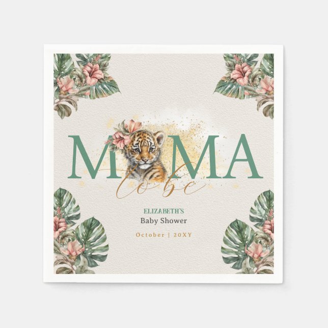 Mama To Be Tiger Animal Wild Baby Girl Shower Napkins (Front)