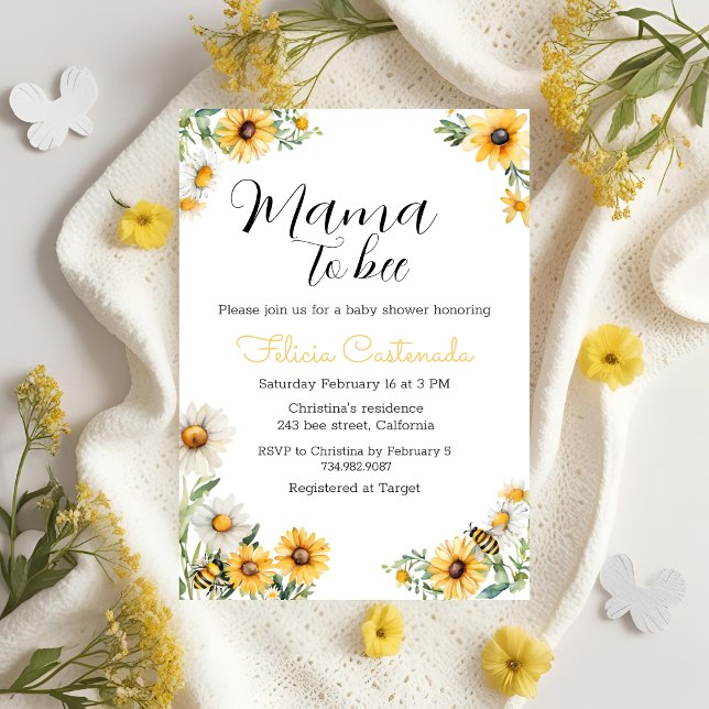Mama to Bee Baby Shower Bumble Bee Theme Invitation (Creator Uploaded)