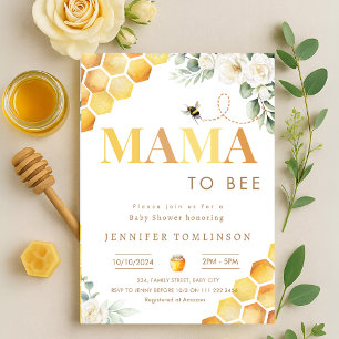 Mama to Bee Baby Shower Honeybee Floral Watercolor Invitation