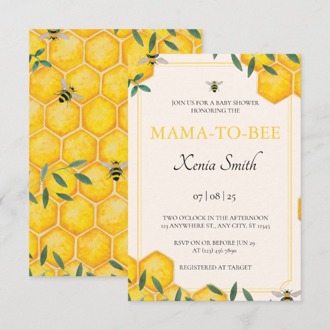 Mama-to-bee baby shower invitation (Front/Back)