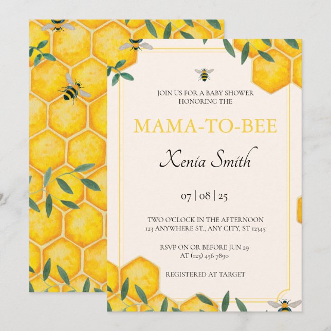 Mama-to-bee baby shower invitation (Front/Back)