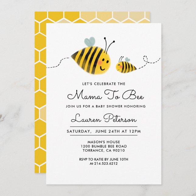 Mama to Bee Baby Shower Invitation | Bumble Bee (Front/Back)