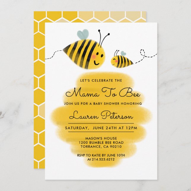 Mama to Bee Baby Shower Invitation | Bumble Bee (Front/Back)
