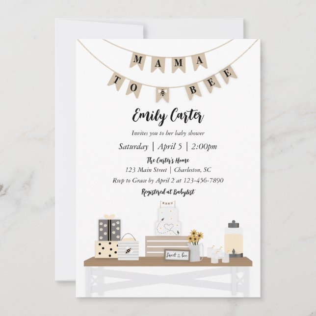 Mama to Bee Baby Shower Invites (Front)