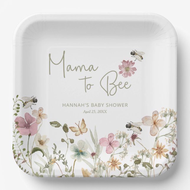 Mama to Bee Baby Shower Paper Plates (Front)