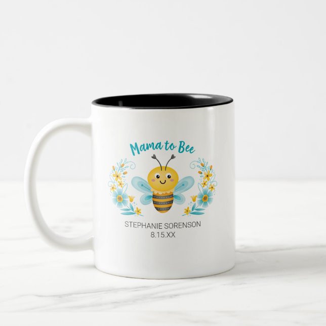 Mama to Bee Baby Shower Two-Tone Coffee Mug (Left)