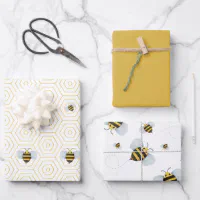 Cute Yellow Bumble Bees and Honeycomb Baby Shower Wrapping Paper