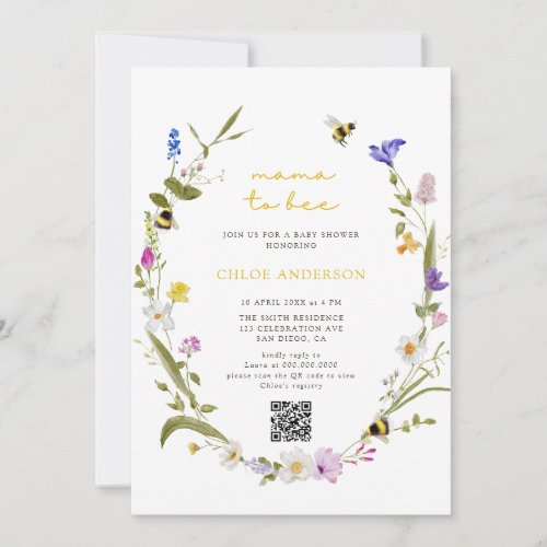 Mama to Bee Colorful Floral Wreath Baby Shower Invitation