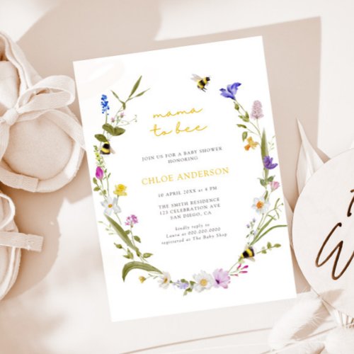 Mama to Bee Colorful Floral Wreath Baby Shower Invitation