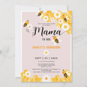 Mama To Bee Cute Daisy Bumble Bee Baby Shower Invitation