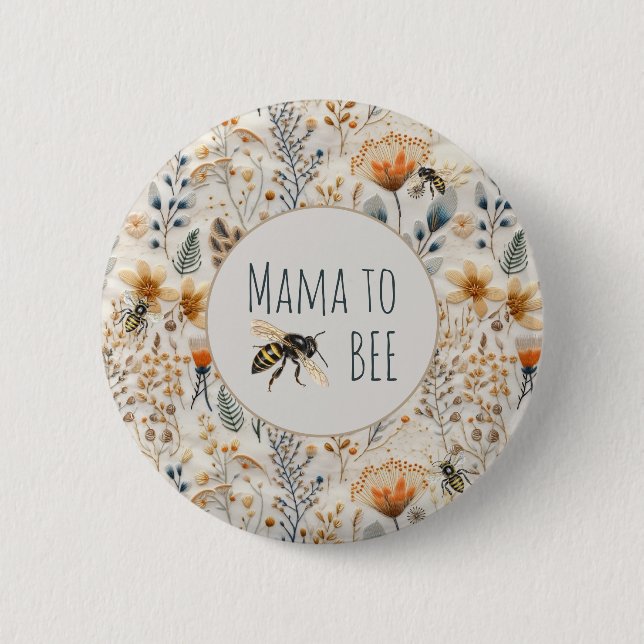 Mama to bee dusty blue floral baby shower button (Front)