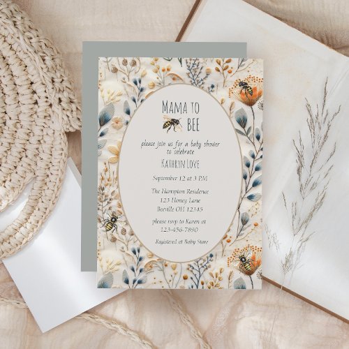Mama to bee dusty blue floral baby shower invitation