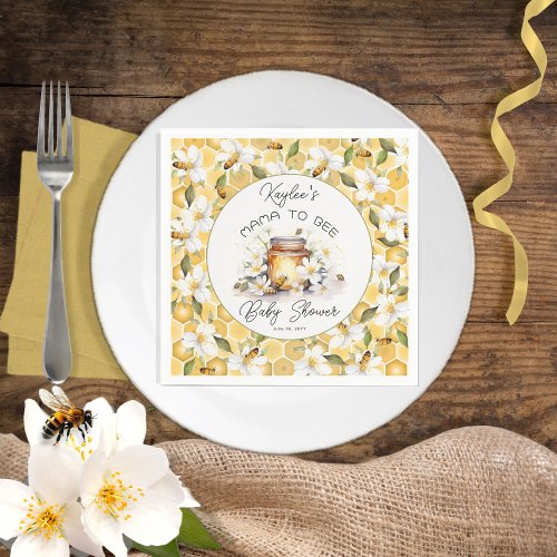 Mama to Bee Flowers and Bees Honey Baby Shower Napkins