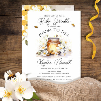 Mama To Bee Flowers And Bees Honey Baby Sprinkle Invitation by holidayhearts at Zazzle