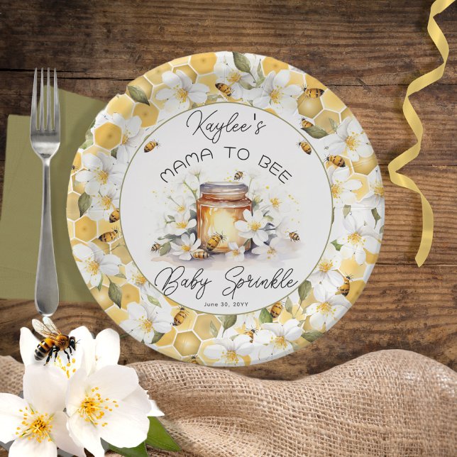Mama to Bee Flowers and Bees Honey Baby Sprinkle Paper Plates (Creator Uploaded)