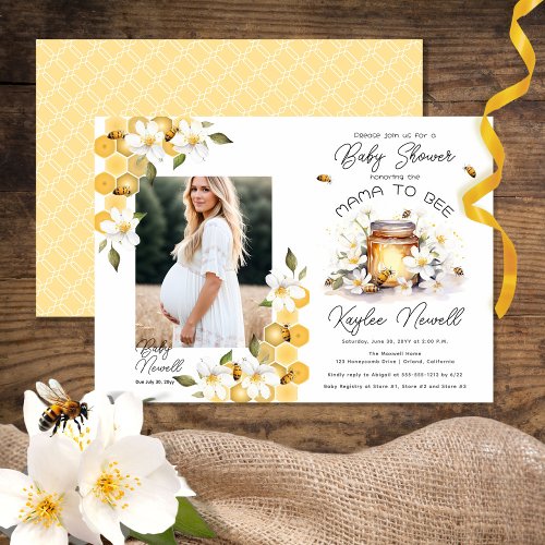 Mama to Bee Flowers Bees Honey Photo Baby Shower  Invitation