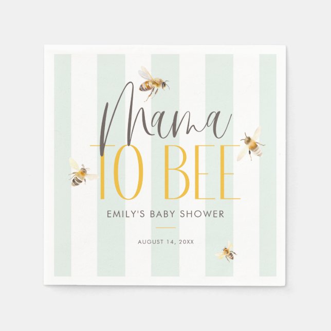 Mama to Bee Honey Green Baby Shower Napkins (Front)