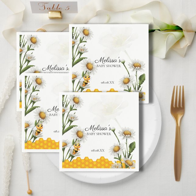 Mama To Bee Honeycomb White Daisy Flower Napkins (Creator Uploaded)