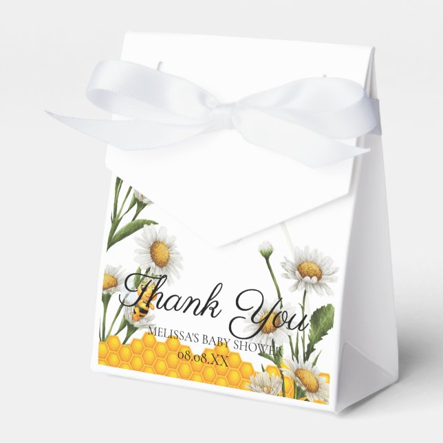 Mama To Bee Honeycomb White Daisy Thank You Favor Boxes (Front Side)