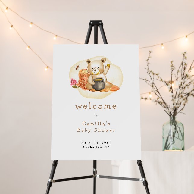 Mama To Bee Teddy Bear Baby Shower Welcome Sign (In Situ (Stand))