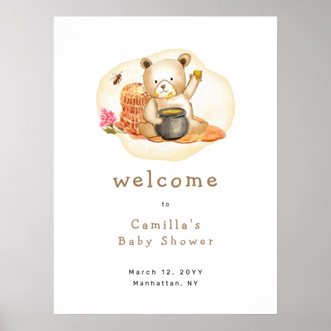 Mama To Bee Teddy Bear Honey Baby Shower Welcome  Poster (Front)
