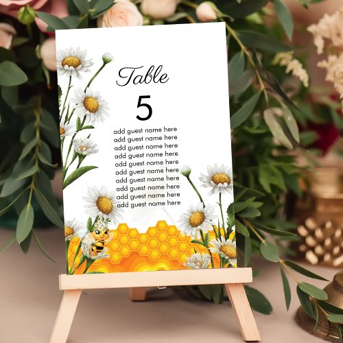 Mama To Bee Themed Honeycomb White Daisy Table Number