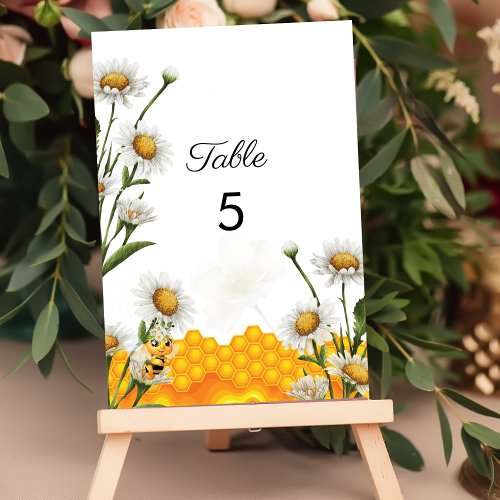 Mama To Bee Themed Honeycomb White Daisy Table Number