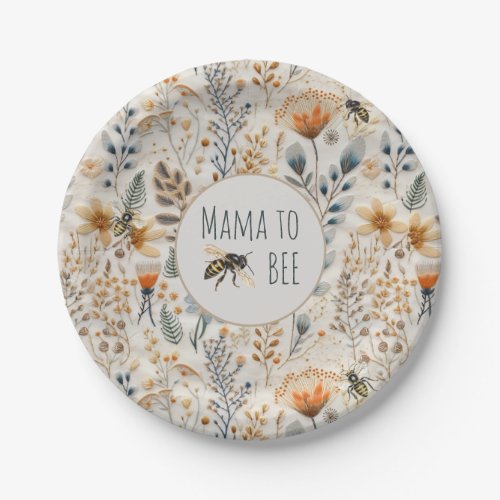 Mama to bee vintage blue floral baby shower paper plates