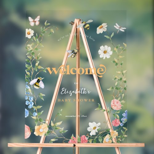 Mama to Bee Wildflower Baby Shower Welcome Acrylic Sign