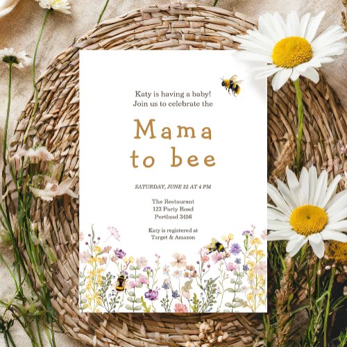 Mama to Bee Wildflower Boho Mommy Baby Shower Invitation