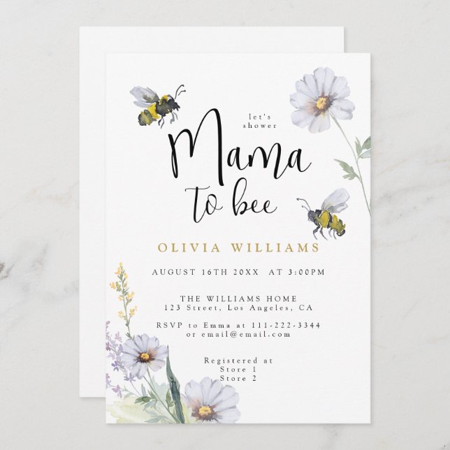 Mama to Bee Wildflower Daisy Baby Shower Invitation (Front/Back)