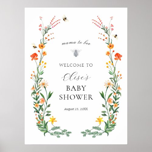 Mama to Bee Wildflower Garden Baby Shower Welcome Poster