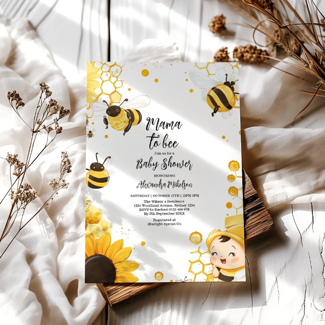 Mama to Bee Wildflower Honeybee Mommy Baby Shower Invitation (Creator Uploaded)