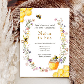 Mama To Bee Wildflower Honeybee Mommy Baby Shower Invitation by Anietillustration at Zazzle