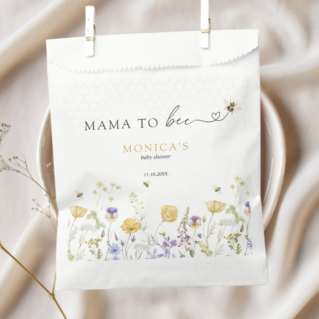 Mama to Bee Wildflower Rustic Garden Baby Shower Favor Bag (mama to bee baby shower favor bags meadow wildflowers )
