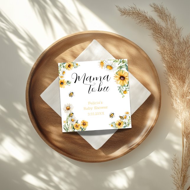 Mama to Bee Yellow flowers Bumblebee Baby Shower Napkins (Creator Uploaded)