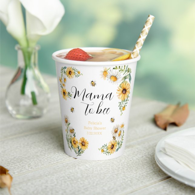 Mama to Bee Yellow flowers Bumblebee Baby Shower  Paper Cups (Insitu)