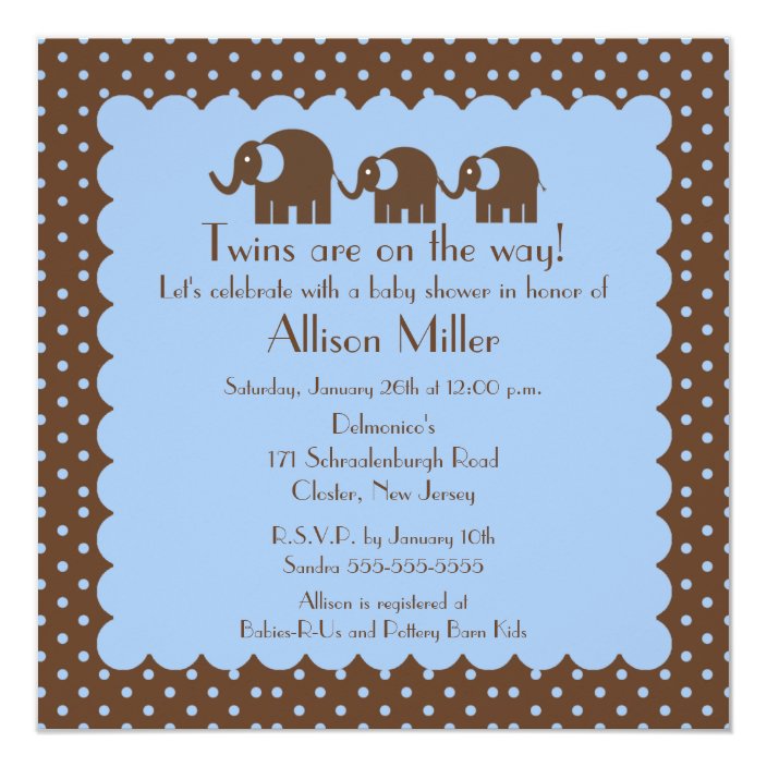 Mama & Twin Baby Elephants Boy Baby Shower Invitation