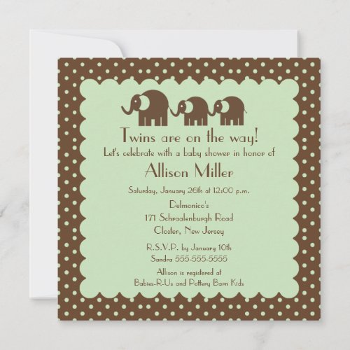 Mama &amp; Twins Elephant Baby Shower Personalized Announcement