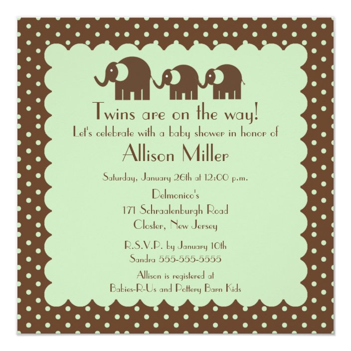 twin elephant baby shower invitations