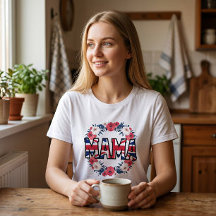 MAMA Typography with UK Flag and Floral Wreath Tri-Blend Shirt