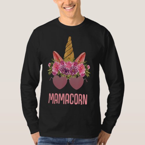 Mama Unicorn Cute Flowers Heart Sunglasses Mom T_Shirt