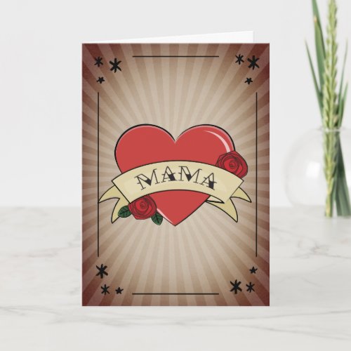 Mama Vintage Heart Rose Tattoo Mothers Day Card