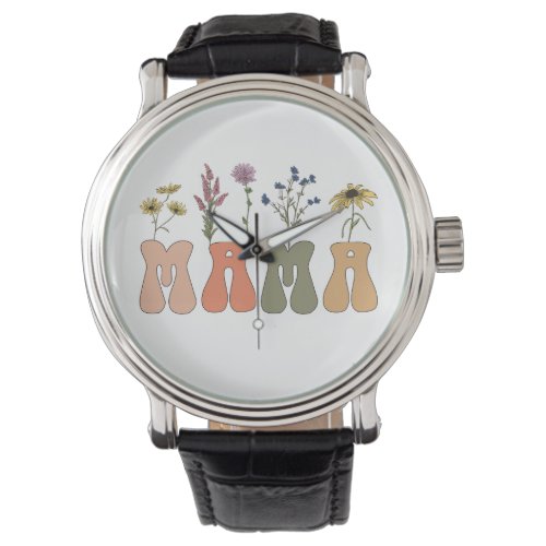 Mama Wildflower Mom Retro Groovy Floral  Watch