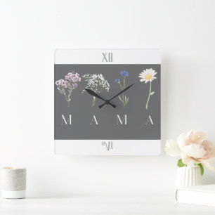 Mama Wildflower Mother’s Day & Birthday Square Wall Clock